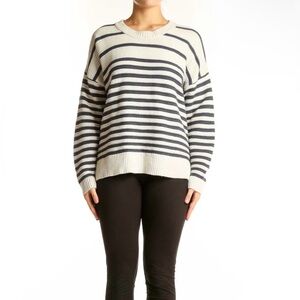 Madewell Cream and Navy Striped Button Back Crewneck Sweater Size XS